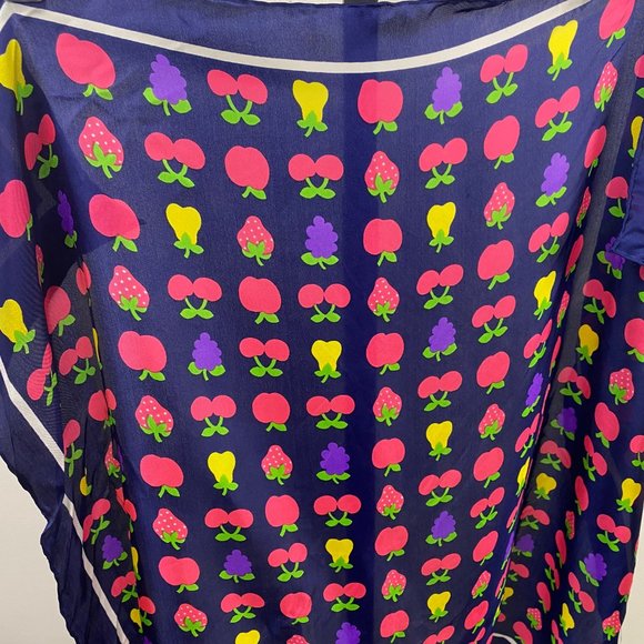 Vintage Navy Blue Bold Fruit Print Scarf Square 26" X 26" - Picture 2 of 7